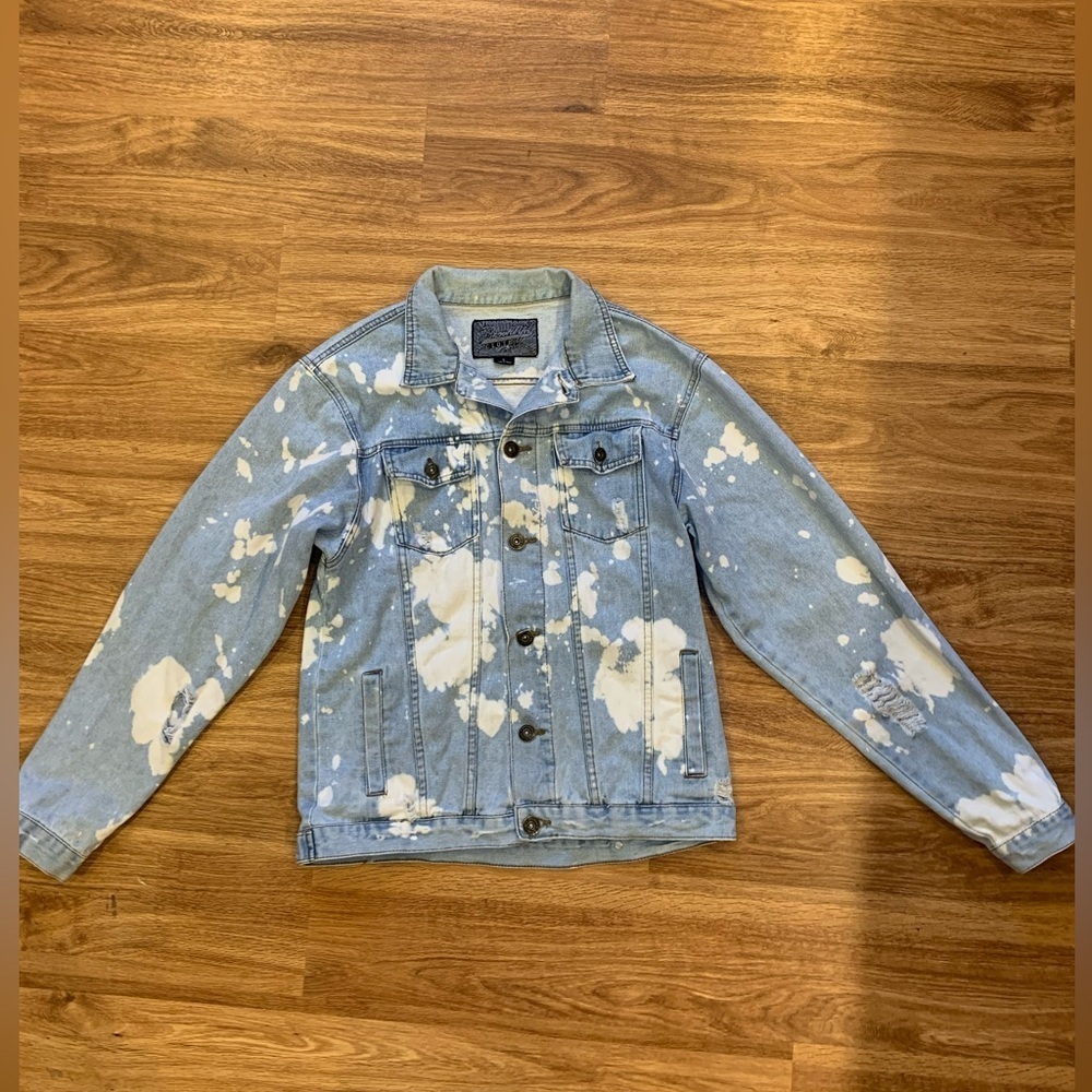 BROOKLYN CLOTH Denim Jean Jacket Mens Large Factory Bleach Factory Distressed